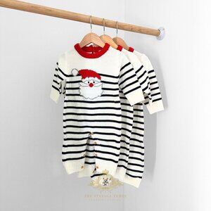 NWT Cute Kids Knit Sweater One-piece Bodysuit Romper Christmas Red & Navy 3-6M
